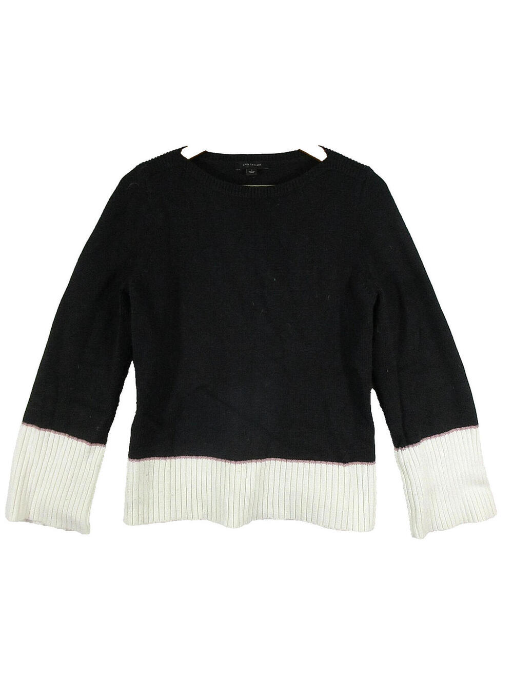 Ann Taylor Womens Pullover Crew Neck Knit Sweater Long Sleeve Size L Black/White - Picture 1 of 6